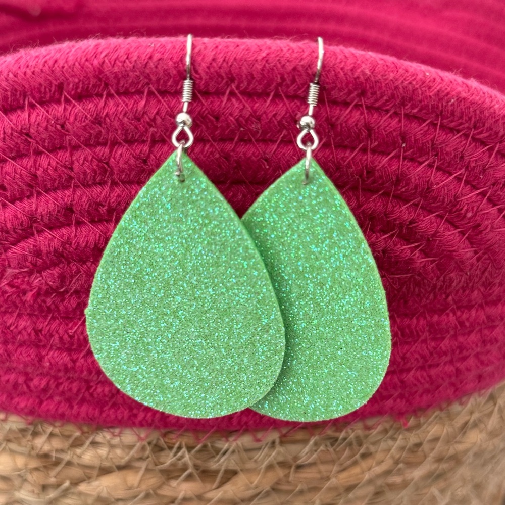 Green Glitter Teardrop Earrings